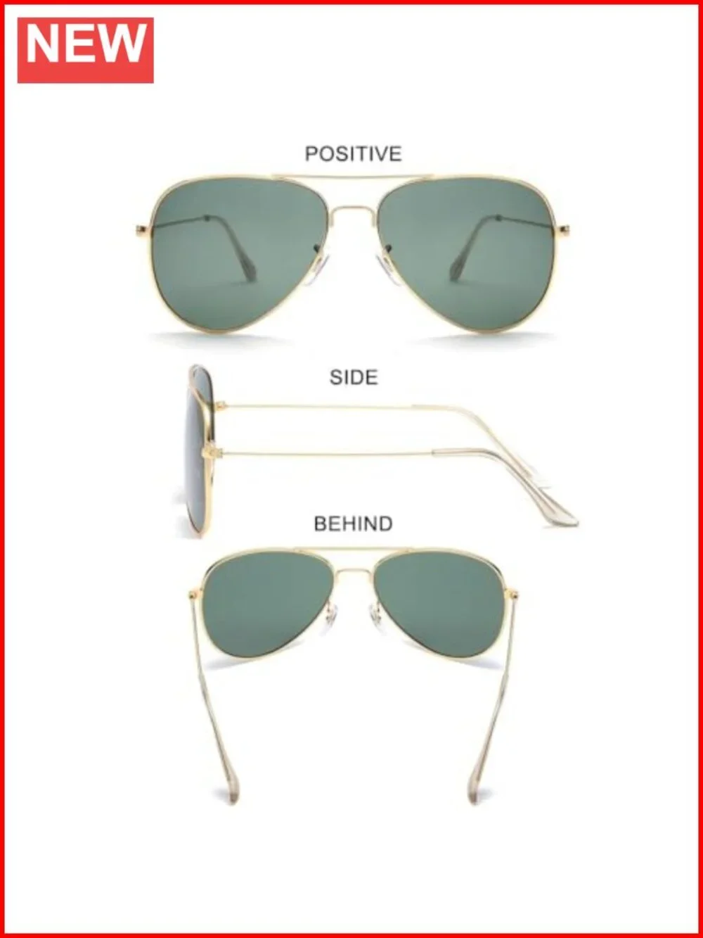 Classic Aviator Flat Lens Sunglasses Metal Frame Non-Polarized
